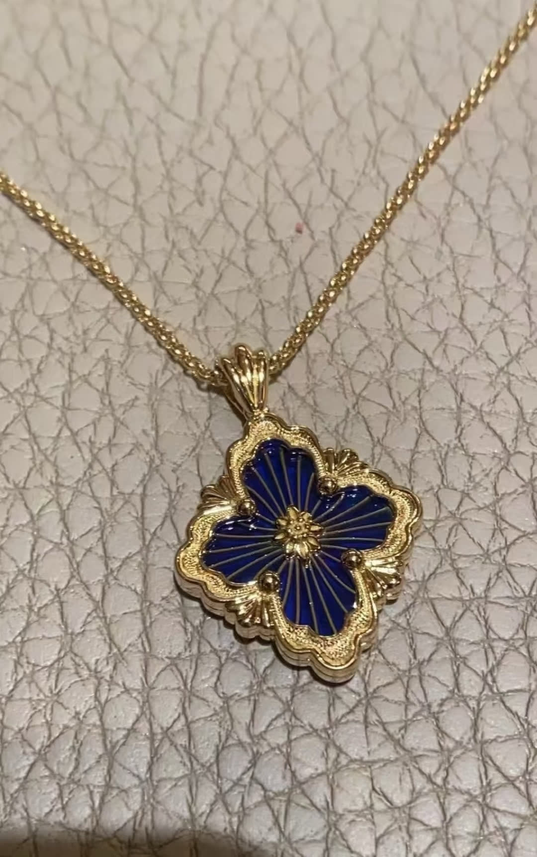Van Cleef & Arpels Gold and Blue Enamel Flower Pendant Necklace
